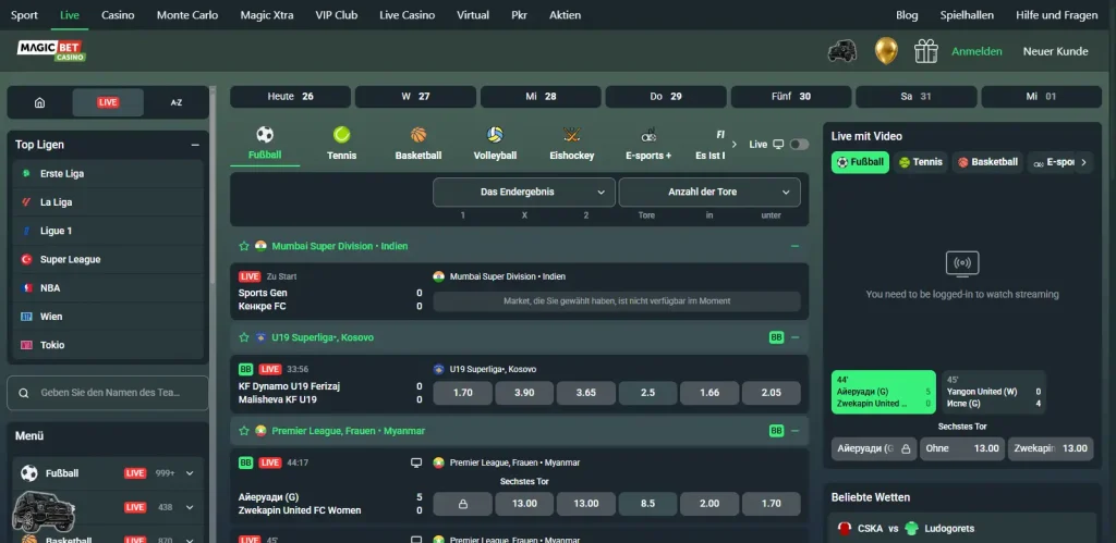 Dynamische Quoten bei MagicBet